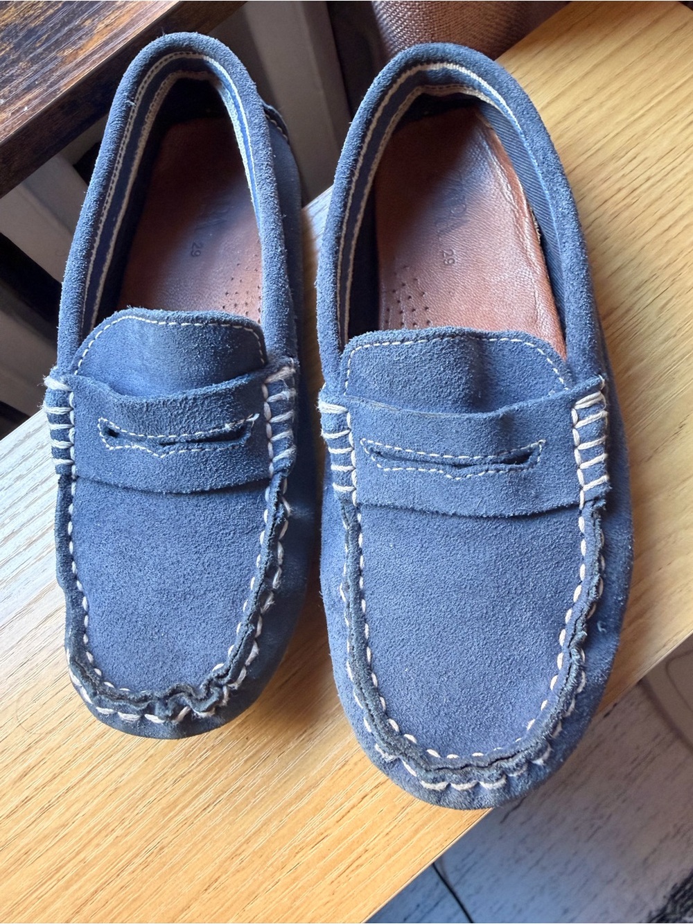 Zara Blue Suede Kids Moccasins with Contrast Stitching